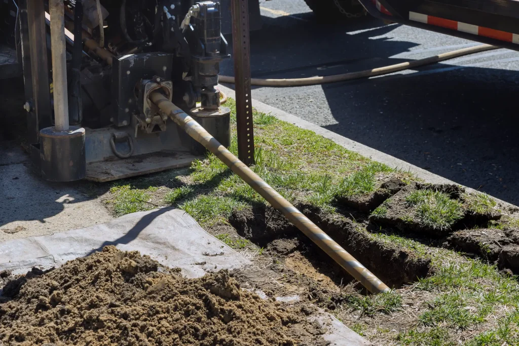 Sewer line being repaired with a trenchless method.