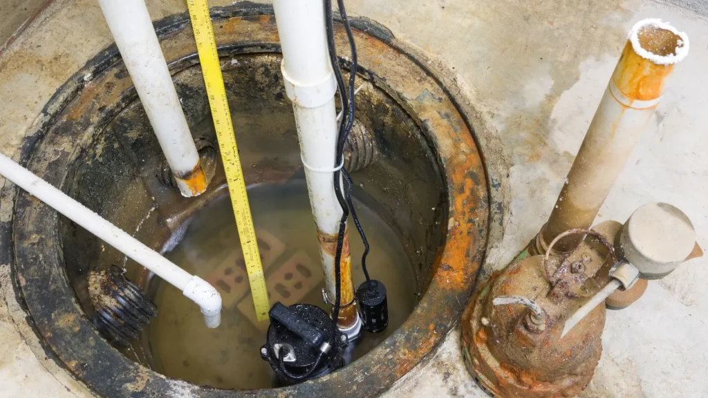 A sump pump being installed.